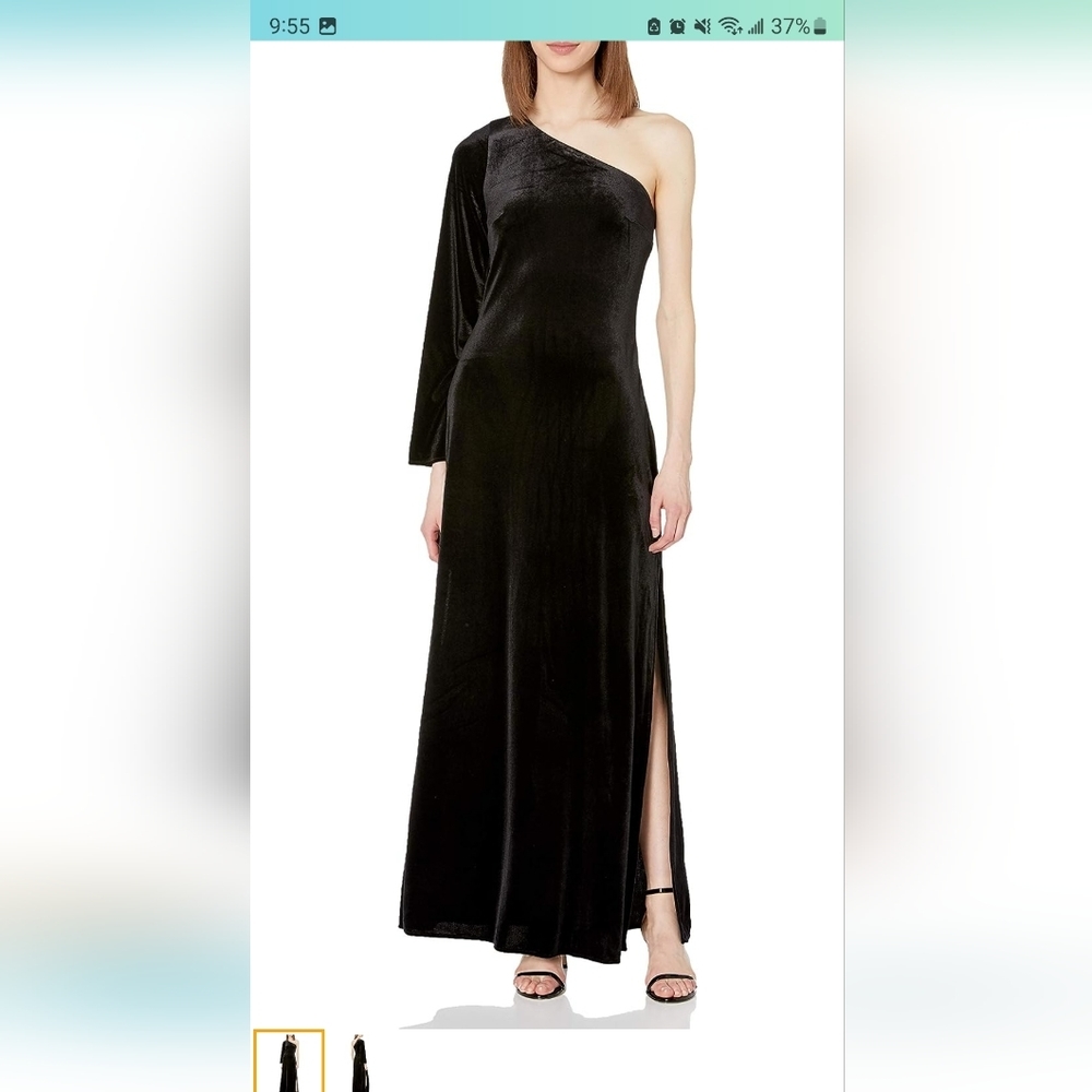 French Connection Women's Aurore Velvet One Shoulder Black Long Dress